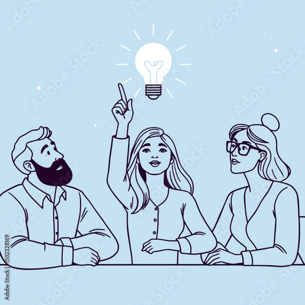 Obraz Team brainstorming new idea lightbulb isolated on white background