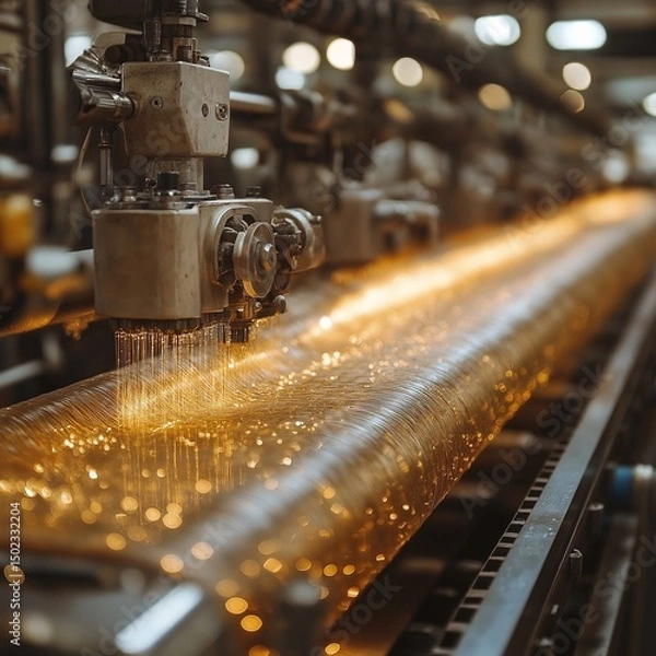 Fototapeta Solar fabric being woven in a textile factory, fusion of fashion and energy,generative ai illustration