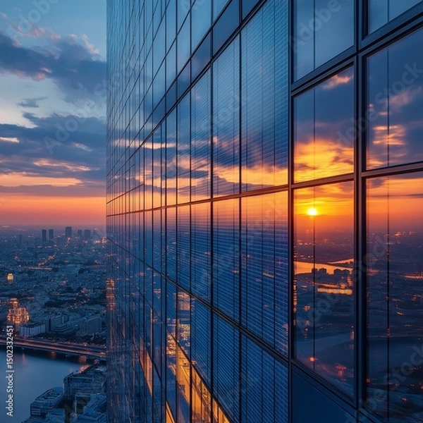 Fototapeta Solar panel embedded in glass windows, innovative clean energy concept,generative ai illustration