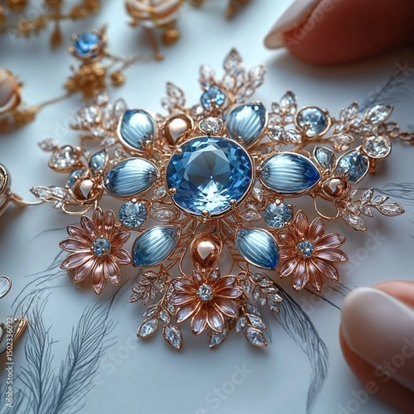 Fototapeta Timelapse concept of jewelry creation from sketch to final product, generative ai illustration 