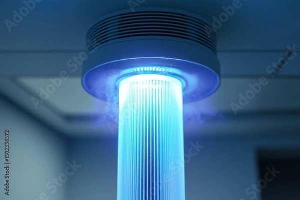 Obraz Detailed view of UV air purifier emitting light for enhanced air quality in indoor spaces, UV air purifier emitting light, detailed view showing its role in sanitizing the air from pathogens