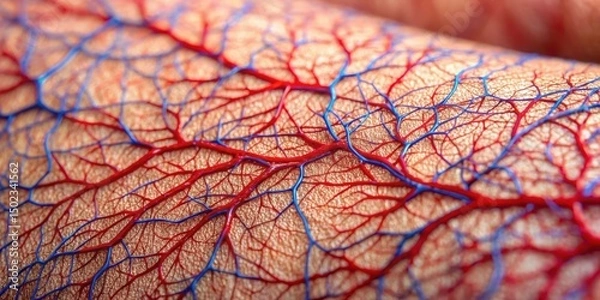 Fototapeta Close-up image of capillaries on the skin surface showing detailed network of tiny blood vessels
