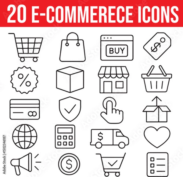 Obraz set of shopping icons, cart, promo, calculator, shopping bag, online shopping, ecommerece icons set, editable stroke