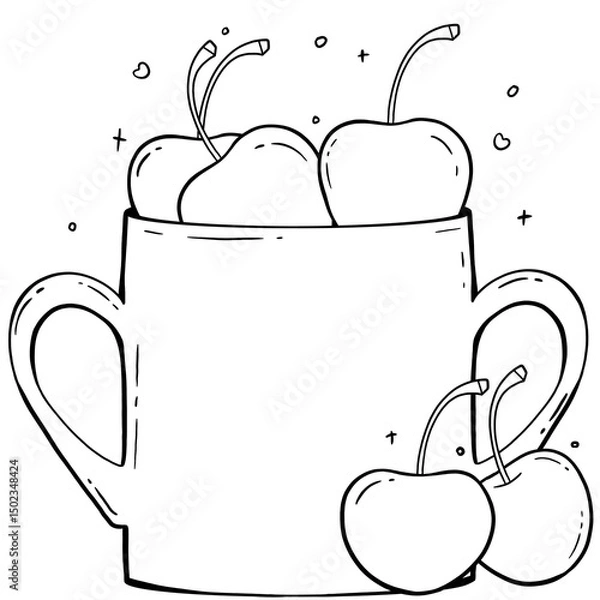 Obraz Mug of Cherries Coloring Page