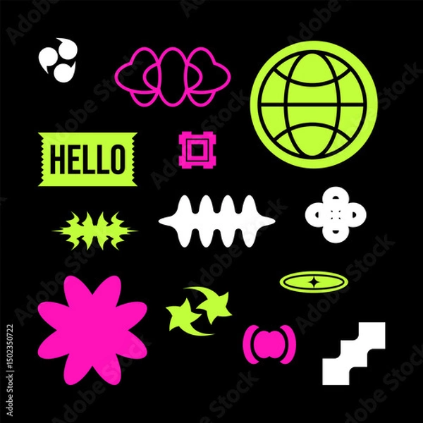 Obraz Brutalism Y2K Element Set – Abstract Vector Collection