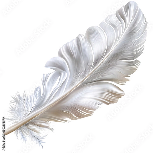 Fototapeta Single white feather with delicate texture and pristine clean appearance PNG On Transparent Background