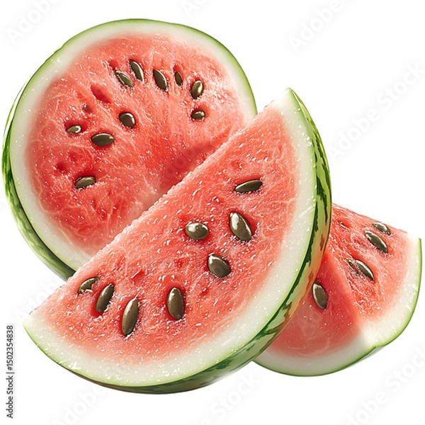 Fototapeta Watermelon slice with seeds and fresh red summer fruit cross PNG On Transparent Background