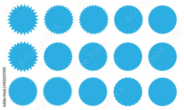 Obraz Sunburst sticker shapes. Rounded starburst zigzag badge, spiky oval, circle and star shaped price tag, discount and sale label stickers. Jagged silhouettes vector set. Eps 10.
