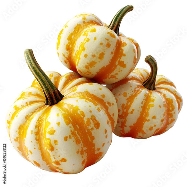 Fototapeta Pumpkin shaped gourds with orange color and ribbed texture PNG On Transparent Background