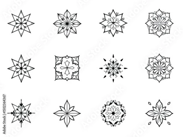 Fototapeta Delicate Line Art Mandala Designs in a Collection of Twelve Ornamental Variations.