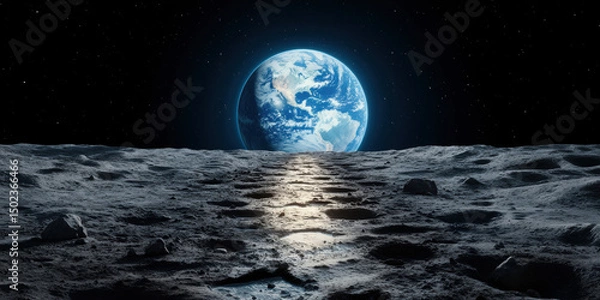 Fototapeta A glowing lunar river under a full Earth captured in high fidelity.