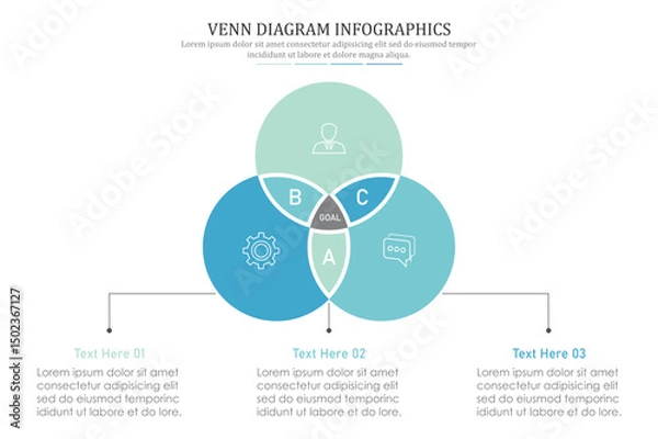 Fototapeta Venn diagram infographic chart template for business 3, 4, 6 parts, options, presentation with venn diagram elements vector illustration.