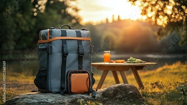 Obraz Versatile Convertible Cooler Bag That Functions as a Backpack and Portable Picnic Table 