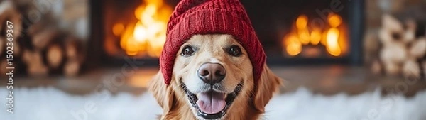 Obraz Golden Retriever by Fireplace (1)