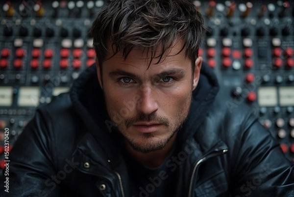 Obraz Man in leather jacket, intense gaze
