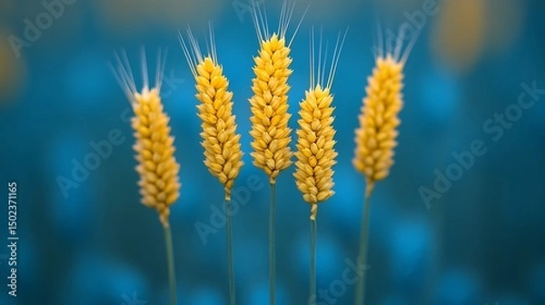 Obraz Golden wheat heads against a teal backdrop