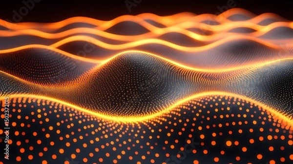 Fototapeta Abstract wavy pattern of glowing dots