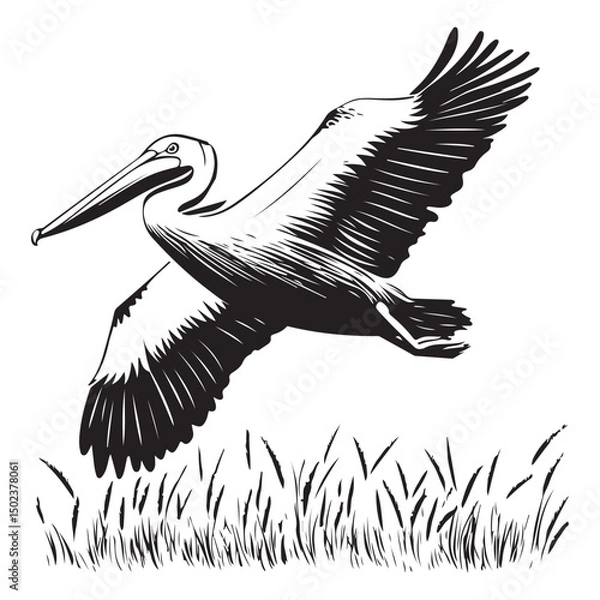 Fototapeta illustration of a pelican flying vector image