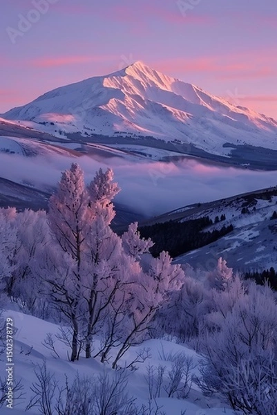Obraz Snowy mountain peak at dawn