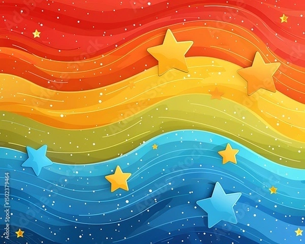 Fototapeta Colorful wavy background with stars
