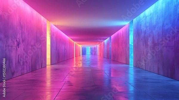 Fototapeta Neon corridor with colorful light