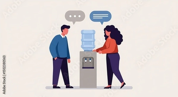 Obraz Flat Illustration Colleagues Chatting at Water Cooler Modern Office Scene