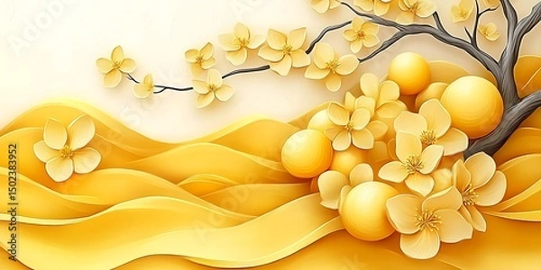 Obraz Golden blossoms and flowing waves