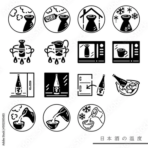 Obraz 日本酒の温度モノクロ素材セット