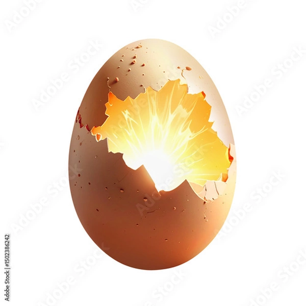 Obraz Glowing Cracked Egg With Radiant Golden Core. Egg broken isolated on white background.