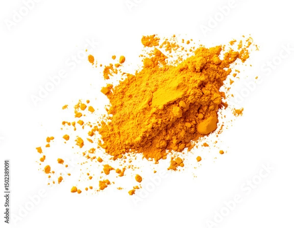 Fototapeta Top view Turmeric powder pile scattered isolated on white background, flying , png