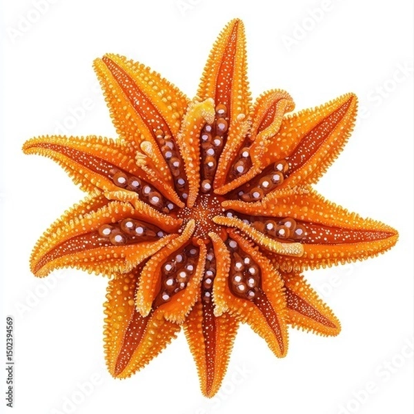 Fototapeta Orange starfish, radial symmetry, spiny arms,  central disk,  scattered dots