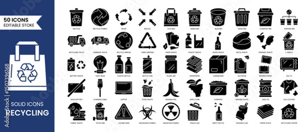 Fototapeta Recycling icon set. Vector solid icons collection. Vector illustration