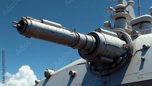 Fototapeta A futuristic sleek railgun protrudes from the side