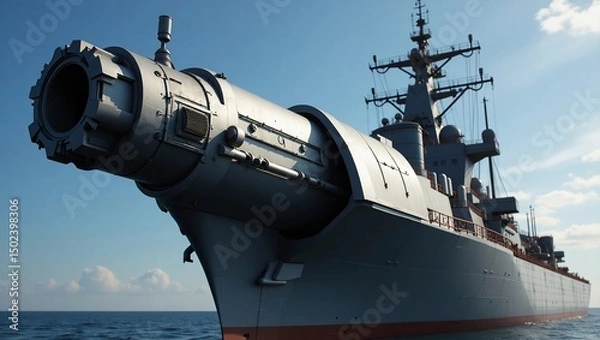 Fototapeta A futuristic sleek railgun protrudes from the side