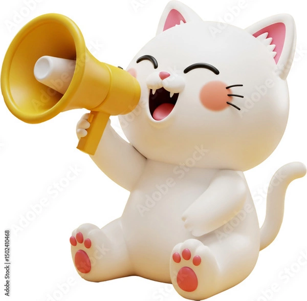 Fototapeta 3D Rendering of Cat with Megaphone