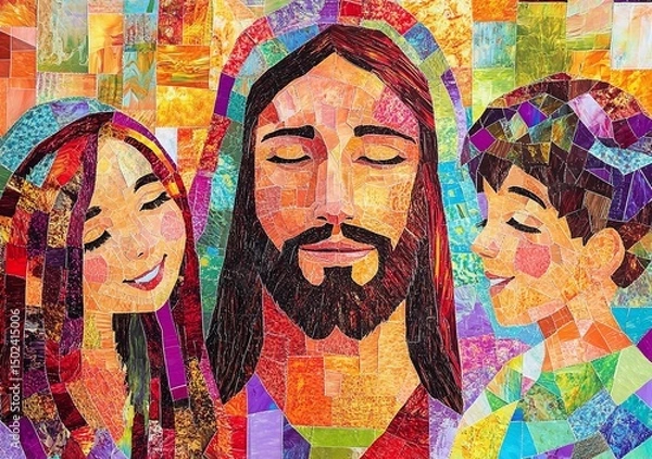 Fototapeta Illustrated image of Jesus' life in art pattern style.