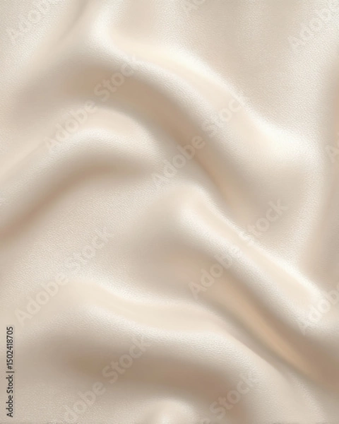 Fototapeta The delicate and smooth texture of light beige silk fabric creates soft flowing waves, forming an elegant and luxurious background with subtle highlights and shadows.
