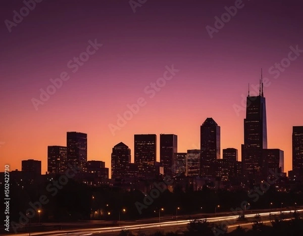 Obraz New York City's urban skyline at night showcases illuminated skyscrapers and buildings in a vibrant cityscape view