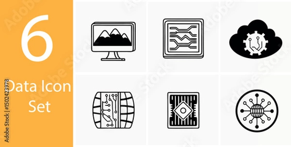 Fototapeta 6 Data Icon Set – Flat and Minimal Data Icons for Infographics, Dashboards, and UI Design