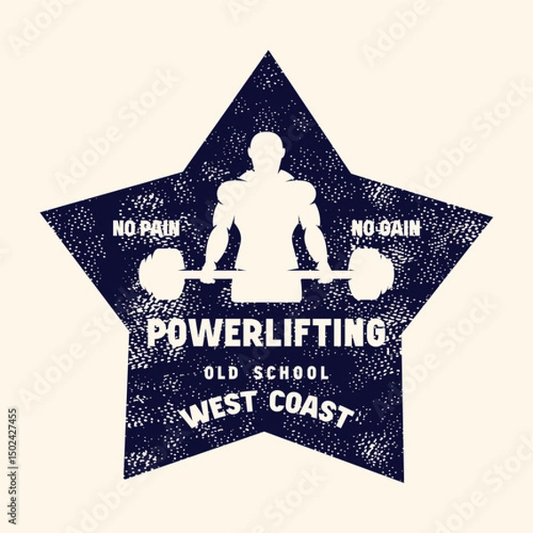 Obraz Sport emblem with powerlifter silhouette. Graphic design with rough texture for t-shirt. Black print on white background