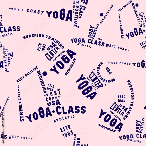Obraz Yoga class typographic seamless pattern. Design for your background