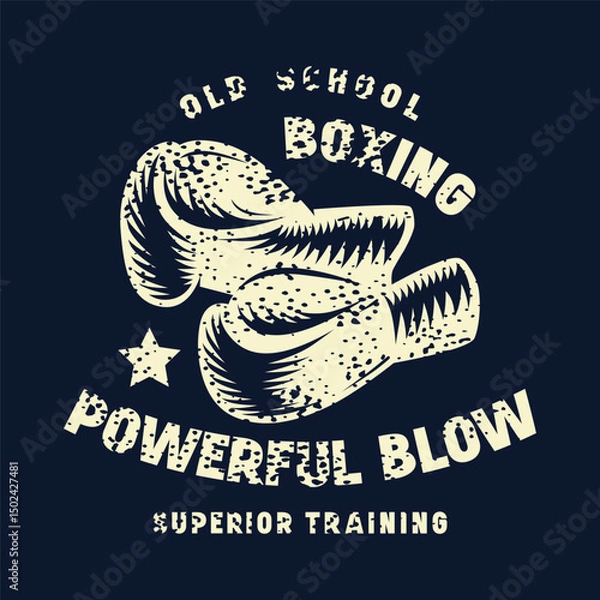 Obraz Boxing emblem for t-shirt. Graphic design with rough texture. Light print on black background