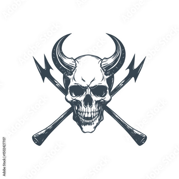 Obraz Skull with horns and crossed pitchforks illustration