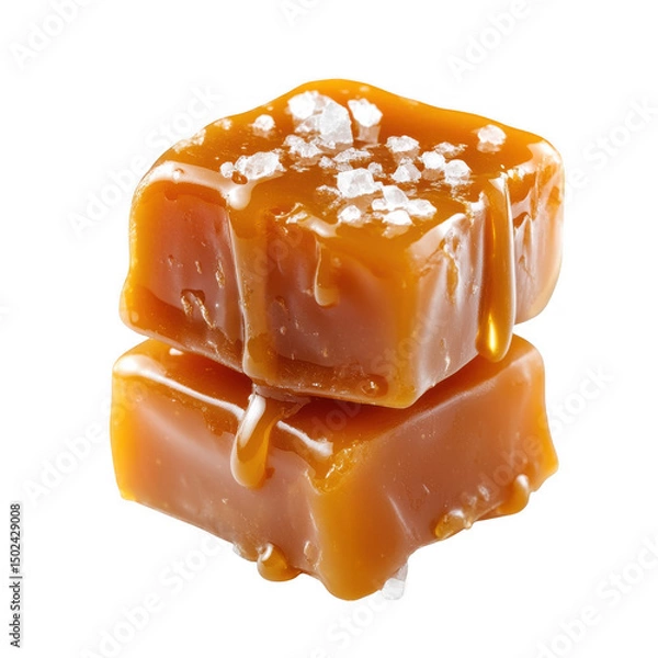 Fototapeta Two salted caramel candies stacked isolated on transparent background