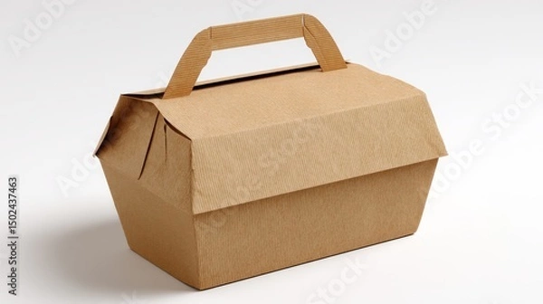 Fototapeta Brown cardboard food takeout box with handle
