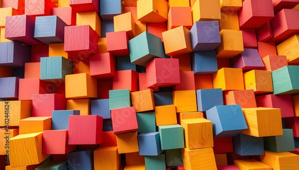 Fototapeta Bold, vibrant 3D cubes in stunning colors—perfect for backgrounds, tech visuals, branding, and creative projects that demand dynamic energy and geometric depth