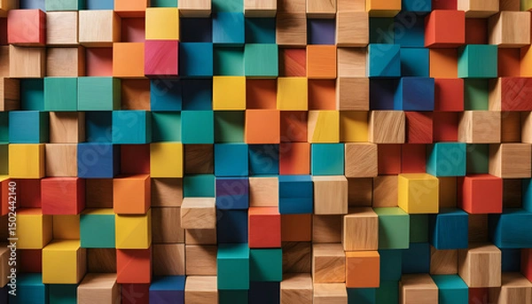 Fototapeta Bold, vibrant 3D cubes in stunning colors—perfect for backgrounds, tech visuals, branding, and creative projects that demand dynamic energy and geometric depth