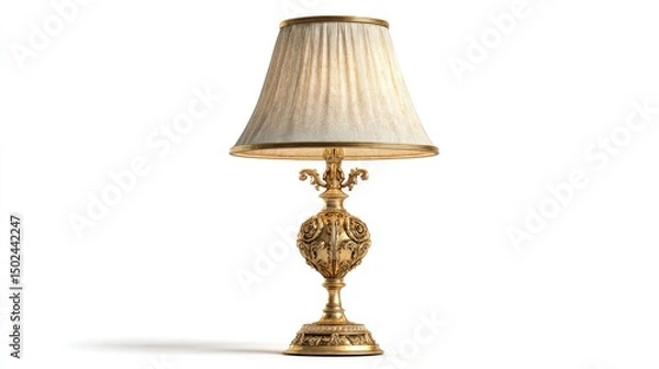 Fototapeta Ornate brass table lamp with cream shade