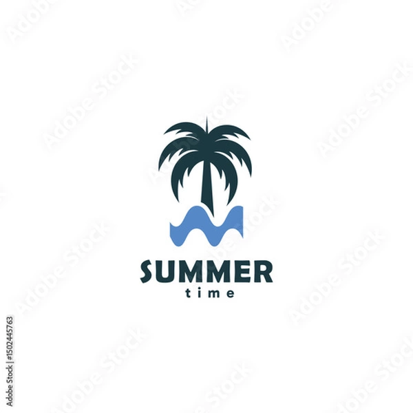 Fototapeta Vector logo design template with palm tree - summer and holiday badge