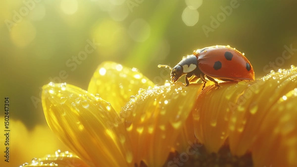 Fototapeta 夏のひまわりとテントウムシ